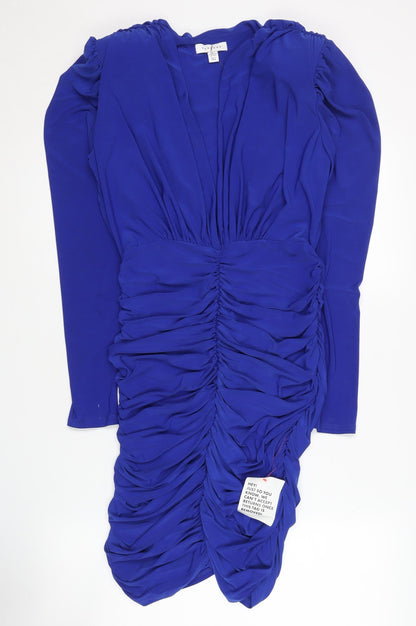 Topshop Women's Blue Ruched Long Sleeve Dress 8-10