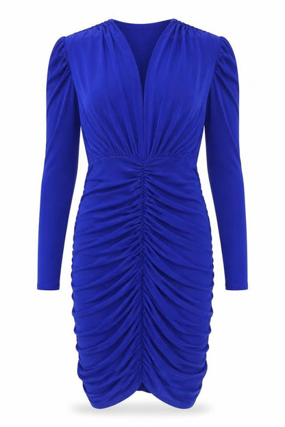 Topshop Women's Blue Ruched Long Sleeve Dress 8-10
