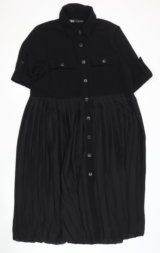 Zara Women's Black Collared Shirt Dress - Size S