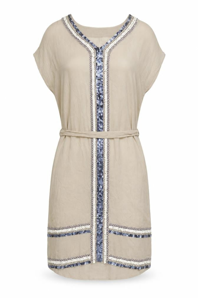 Jigsaw Women's Beige Silk Belted Sequin Dress, Size S