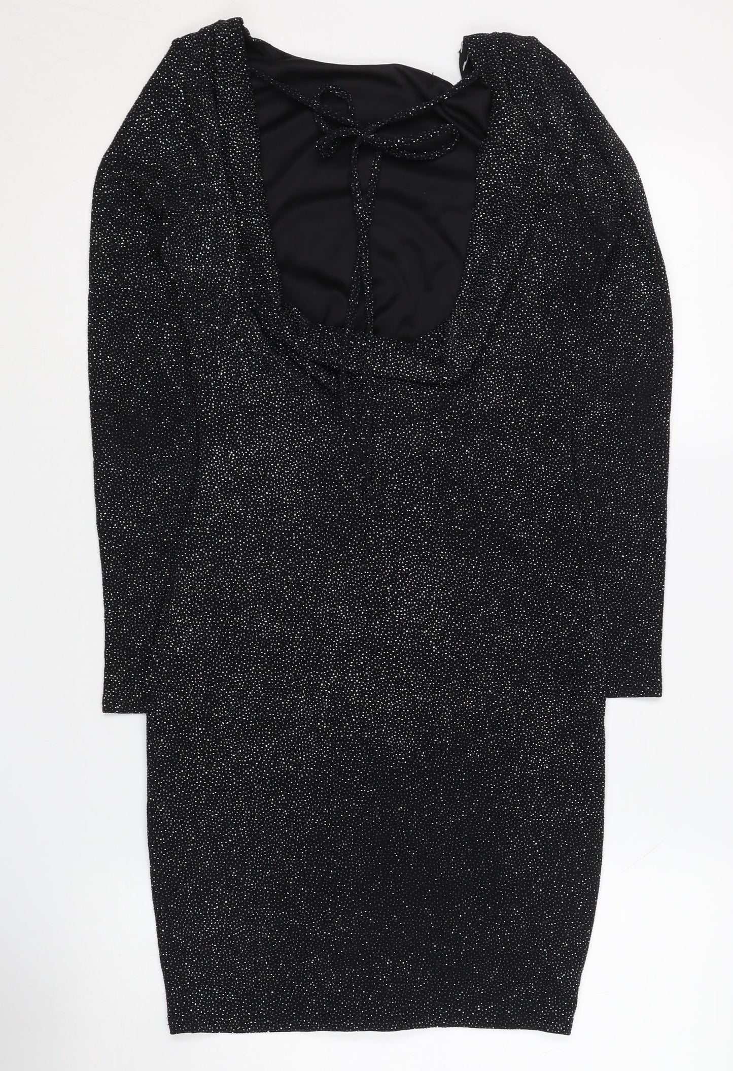 Lipsy Women's Black Glitter Long Sleeve Party Dress