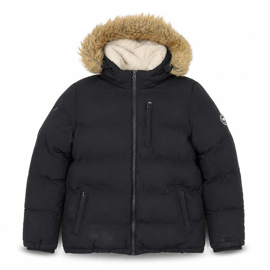 SoulCal & Co Black Girls' Puffer Jacket Size 13 Years with Fur Hood