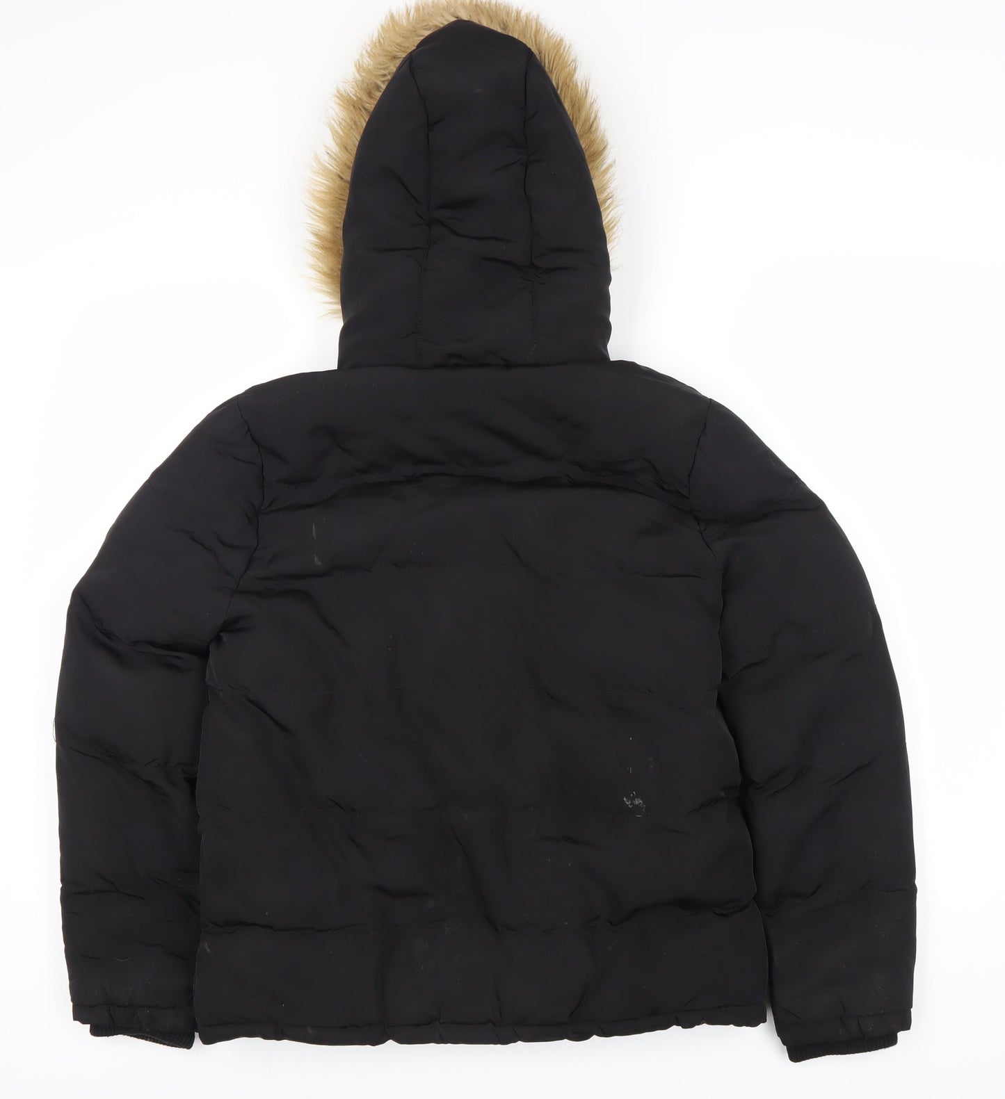 SoulCal & Co Black Girls' Puffer Jacket Size 13 Years with Fur Hood