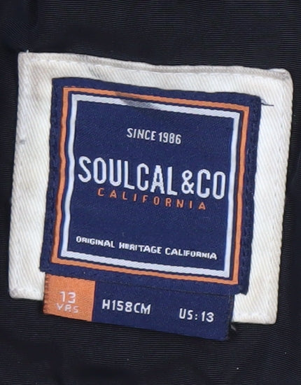 SoulCal & Co Black Girls' Puffer Jacket Size 13 Years with Fur Hood