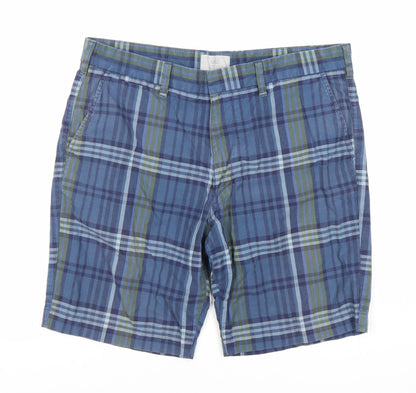 Marks and Spencer Men's Blue Plaid Chino Shorts L