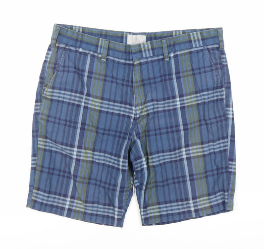 Marks and Spencer Men's Blue Plaid Chino Shorts L