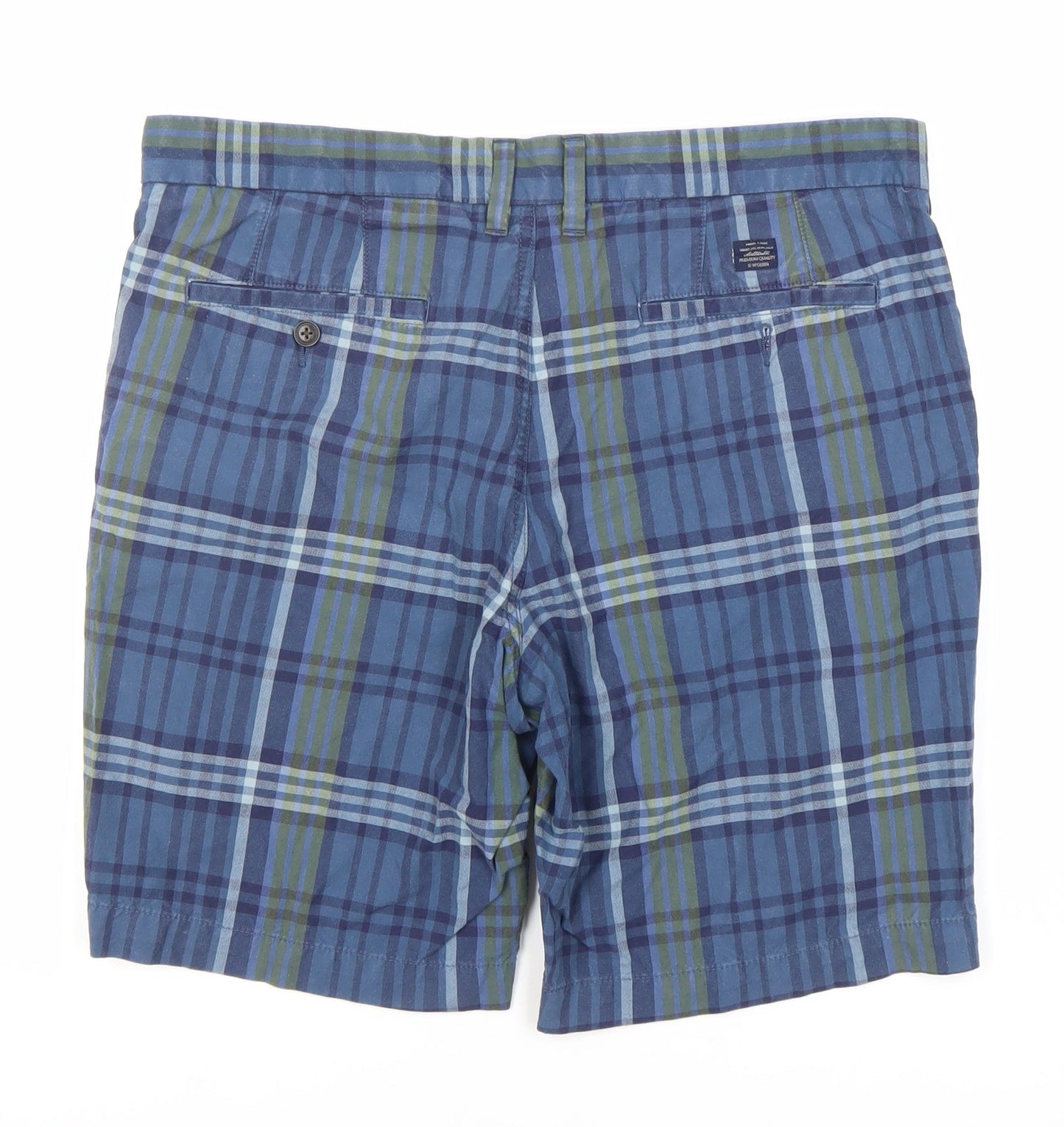Marks and Spencer Men's Blue Plaid Chino Shorts L