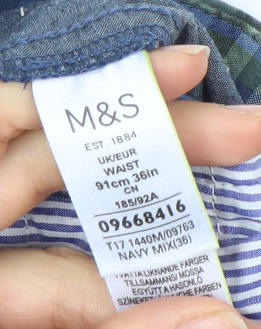 Marks and Spencer Men's Blue Plaid Chino Shorts L