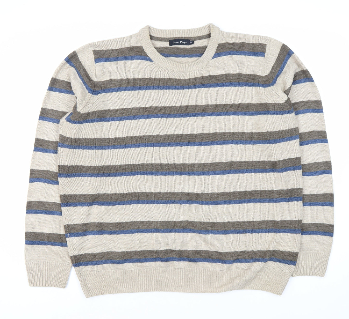James Pringle Men's Beige Striped Pullover Jumper XL