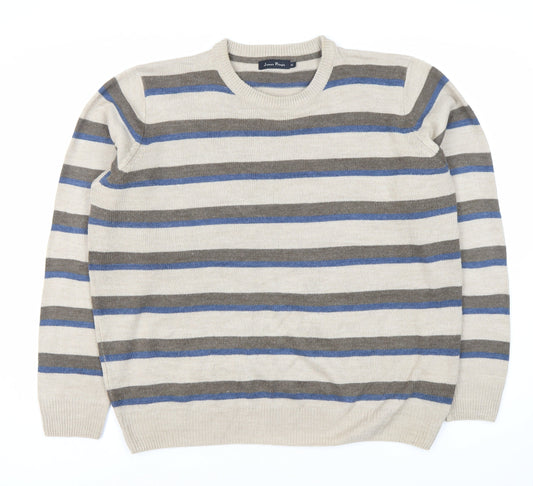 James Pringle Men's Beige Striped Pullover Jumper XL