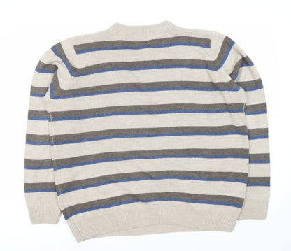 James Pringle Men's Beige Striped Pullover Jumper XL