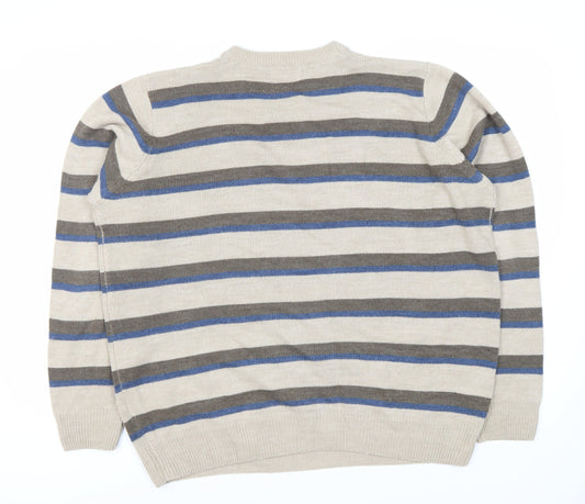 James Pringle Men's Beige Striped Pullover Jumper XL