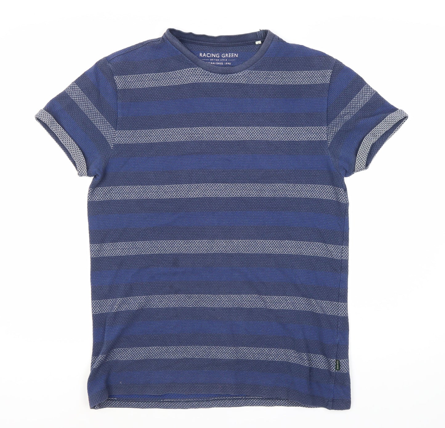 Racing Green Men's M Blue Striped Cotton T-Shirt