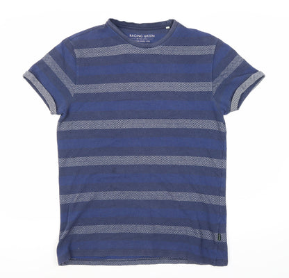 Racing Green Men's M Blue Striped Cotton T-Shirt
