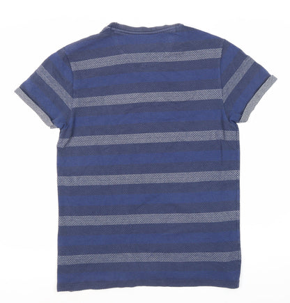 Racing Green Men's M Blue Striped Cotton T-Shirt