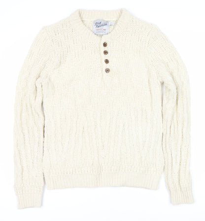 Topman Men's XS Ivory Cable-Knit Henley Jumper