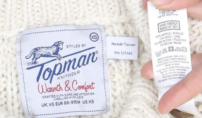 Topman Men's XS Ivory Cable-Knit Henley Jumper