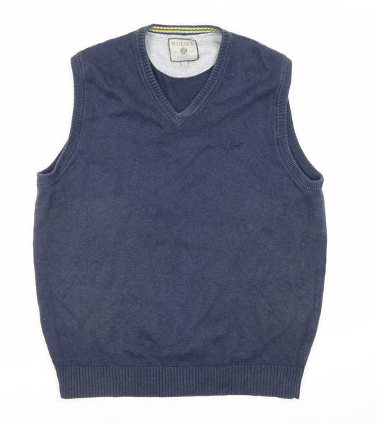 Wolsey Men's Blue Vest M Cotton Sleeveless Jumper