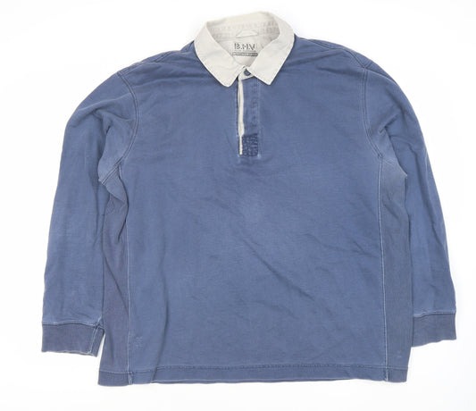 Marks and Spencer Men's Blue XL Long Sleeve Polo