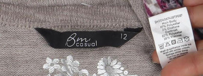 BNY Casual Women's Beige Long Sleeve Blouse-Cardigan Top, Size 12
