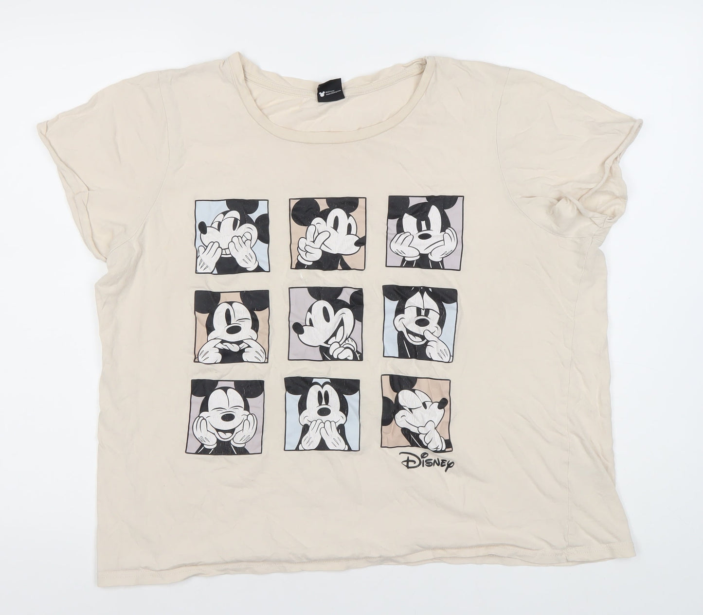 Disney Women's Beige Mickey Mouse Nightshirt - Size L, Cartoon Print
