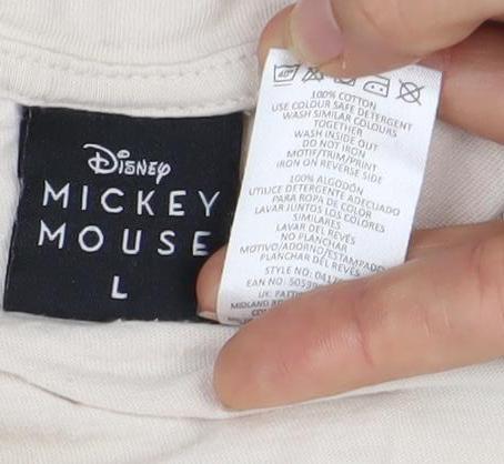 Disney Women's Beige Mickey Mouse Nightshirt - Size L, Cartoon Print
