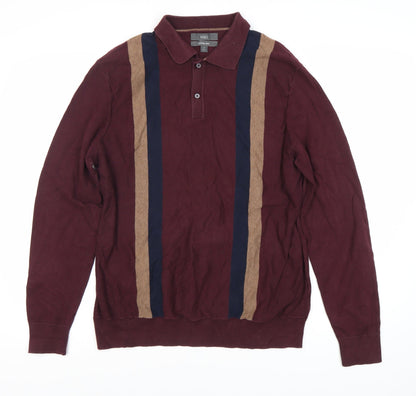 Marks & Spencer Men's Burgundy Striped Polo M