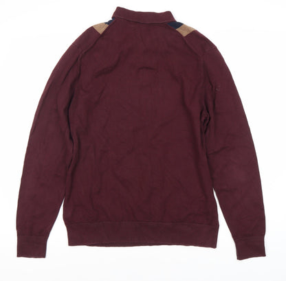 Marks & Spencer Men's Burgundy Striped Polo M