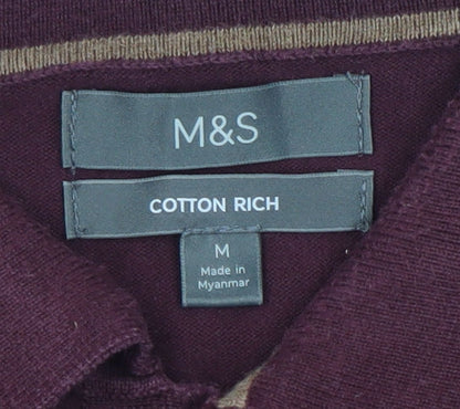 Marks & Spencer Men's Burgundy Striped Polo M