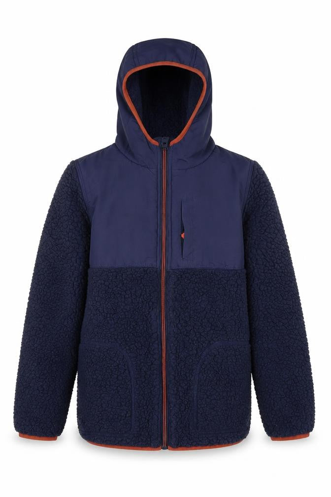 Front view of Joules boys’ blue hooded jacket 11-12 years winter