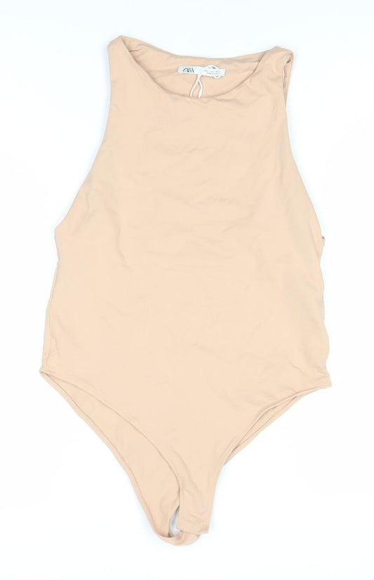 ZARA Women's Beige One Shoulder Bodysuit 3XS