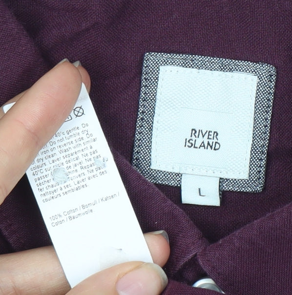 River Island Men's Purple Short Sleeve Shirt L