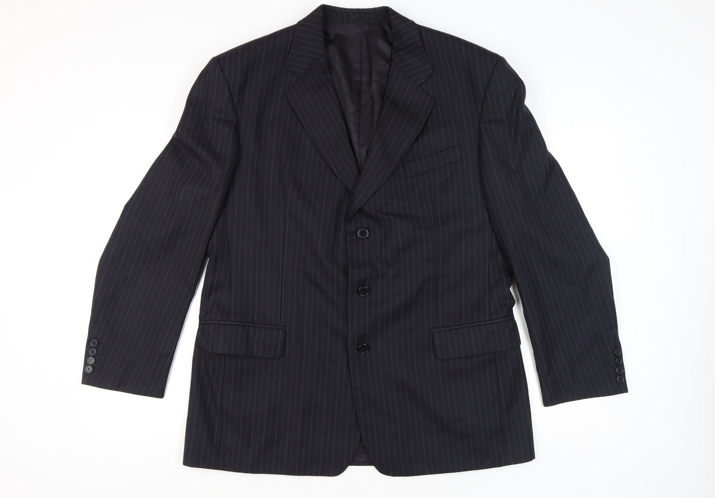 Pierre Cardin Men's Dark Blue Striped Classic Blazer, 44 R, Formal