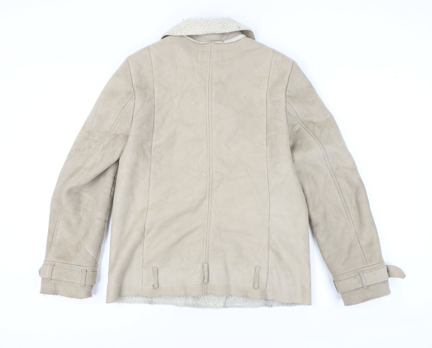 H&M Women's Beige Biker Jacket Size 8 Casual Autumn