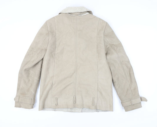 H&M Women's Beige Biker Jacket Size 8 Casual Autumn