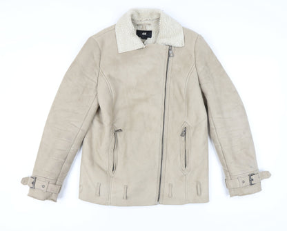 H&M Women's Beige Biker Jacket Size 8 Casual Autumn