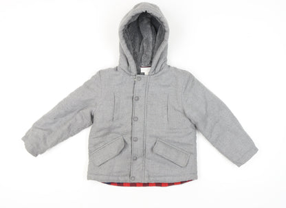 The Little White Company Boys Grey Hooded Puffer Jacket 5-6 Years