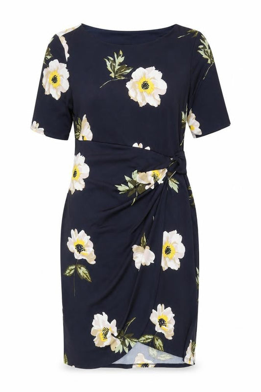 Front view of Debenhams Petite Navy Floral Midi Wrap Dress