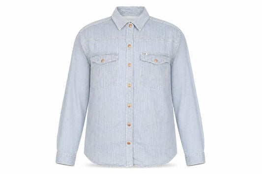 Wrangler Women's Blue Striped Button-Up Shirt S