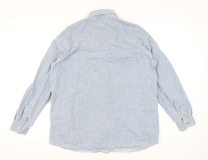 Wrangler Women's Blue Striped Button-Up Shirt S