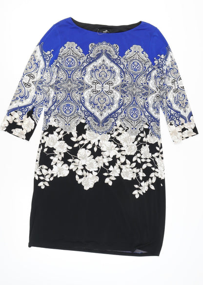 Wallis Women's Blue Black Floral Dress Size 14