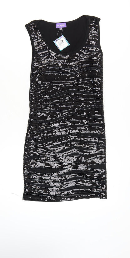 Purple Women's Black Sequin Bodycon Dress M