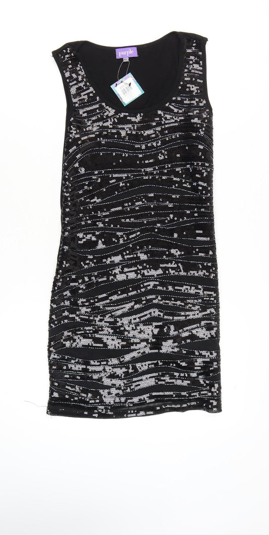 Purple Women's Black Sequin Bodycon Dress M