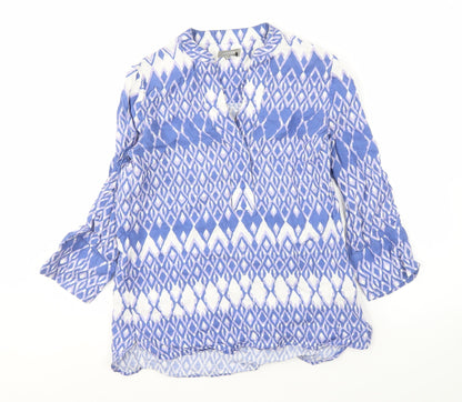 Jaeger Women's Blue Geometric Linen Blouse Size 6