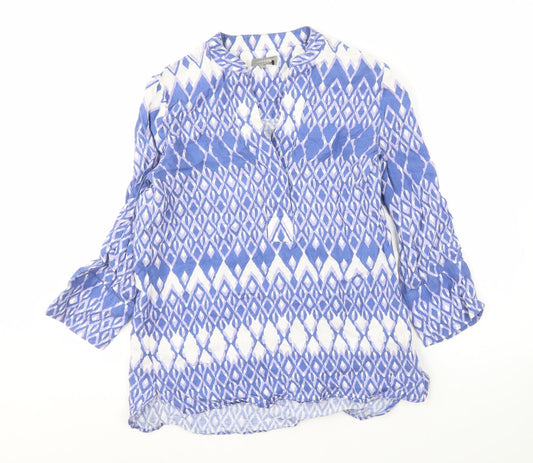 Jaeger Women's Blue Geometric Linen Blouse Size 6
