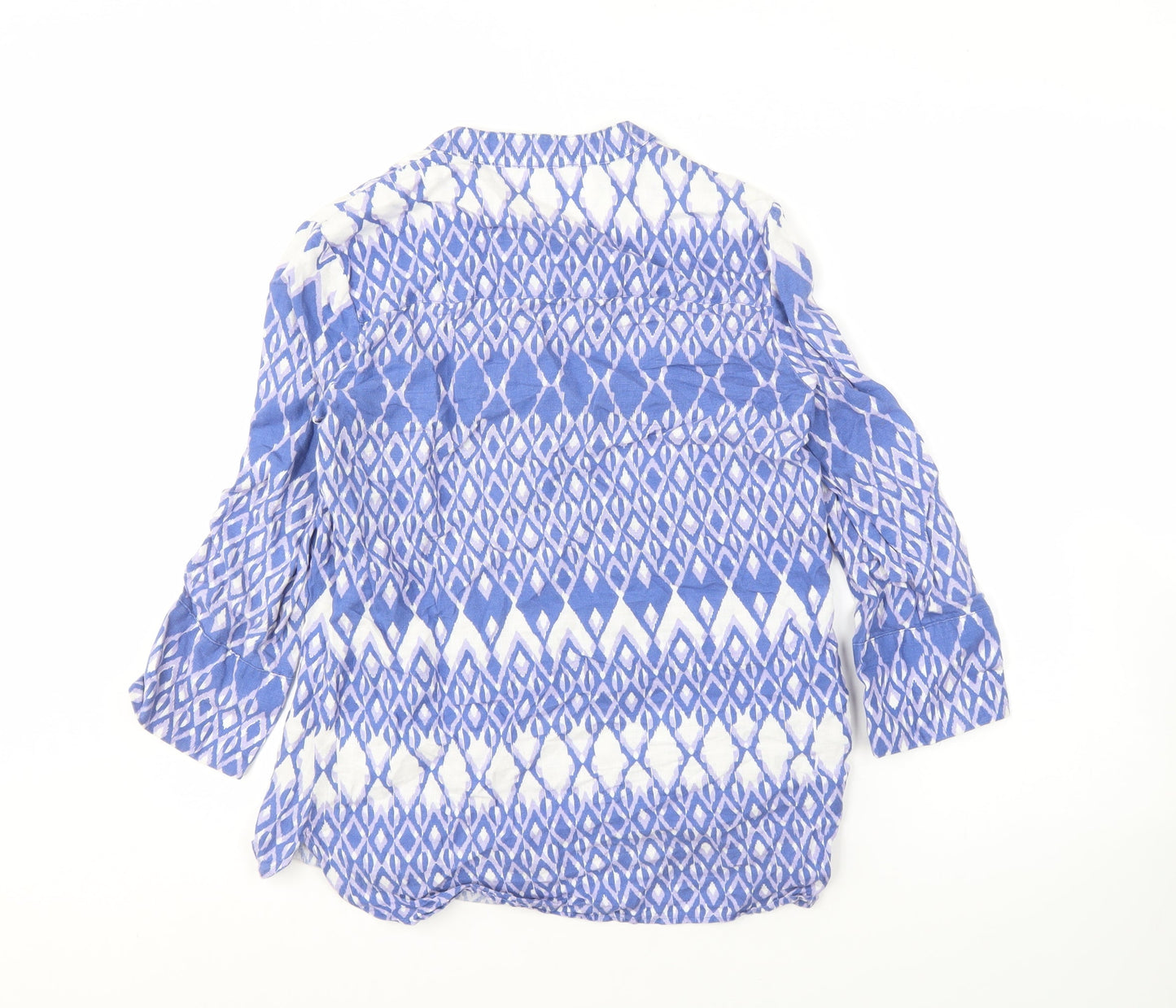 Jaeger Women's Blue Geometric Linen Blouse Size 6