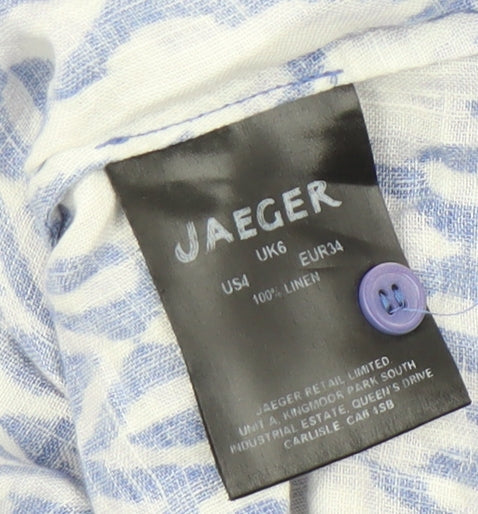 Jaeger Women's Blue Geometric Linen Blouse Size 6