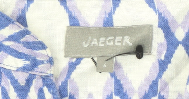 Jaeger Women's Blue Geometric Linen Blouse Size 6