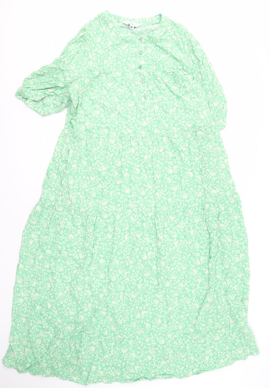 Marks and Spencer Women's Green Floral Shirt Dress - Size 16