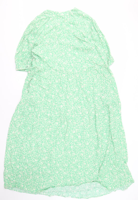 Marks and Spencer Women's Green Floral Shirt Dress - Size 16